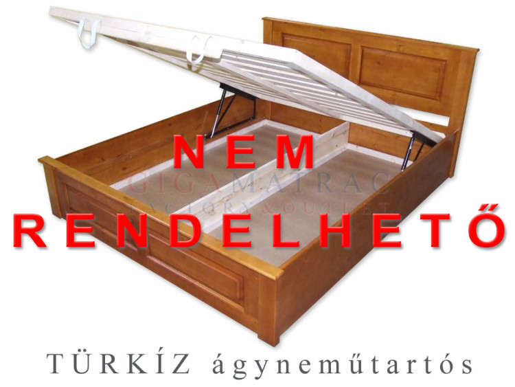 Türkíz ágyneműtartós fenyő ágykeret földig érő gázrugós ágyneműtartóval
